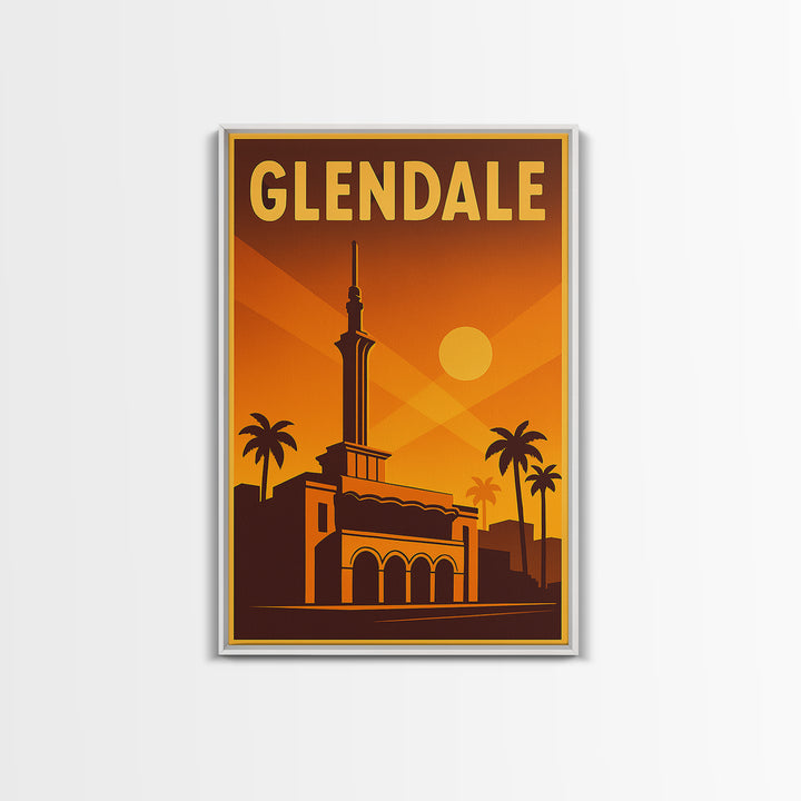 Glendale Arizona Travel Poster, Framed Canvas Print, Gold Art Deco Poster Art, Glendale Art Print, Home Office Decor, Living Room Wall Art