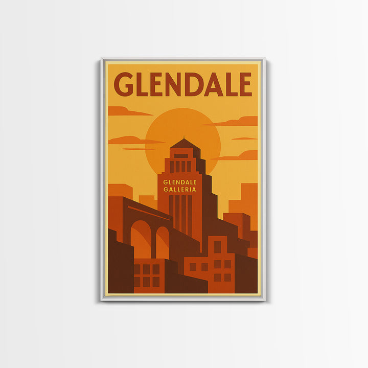 Glendale Travel Poster, Canvas Print, Warm Sunset Silhouette Art, Glendale City Art, Living Room Wall Art, Fine Art Print, Landscape Art