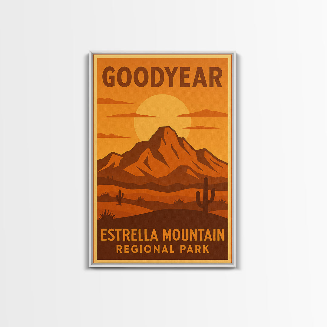 Goodyear Arizona Travel Poster, Canvas Print, Warm Sunset Silhouette Art, Goodyear Poster Print, Vintage City Poster, Retro Travel Print