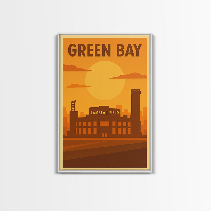 Green Bay Wisconsin Travel Poster, Framed Canvas Print, Vintage Deco Wall Art, Green Bay Wall Art, Gift For Travelers, City Illustration
