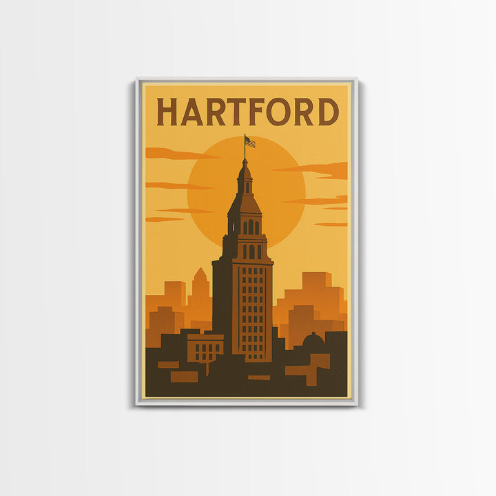 Hartford Connecticut Travel Poster, Canvas Print, Vintage Deco Wall Art, Hartford Travel Art, Poster Art, Skyline Art, Travel Poster Set