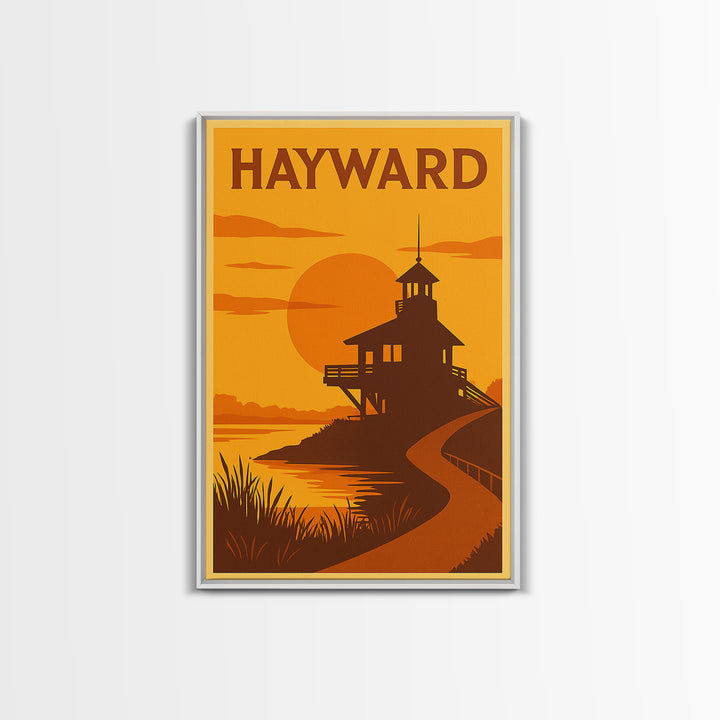 Hayward California Travel Poster, Canvas Print, Golden Poster Art, Hayward Art Print, Gift For Travelers, Watercolor Urban Skyline