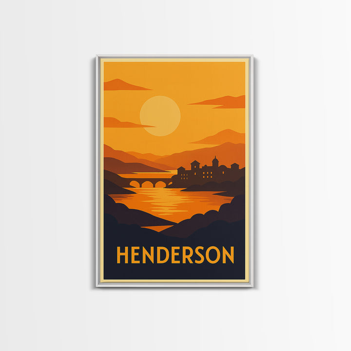 Henderson Travel Poster, Framed Canvas Print, Golden Travel Poster Art, Henderson City Art, Gift For Travelers, City Art Print
