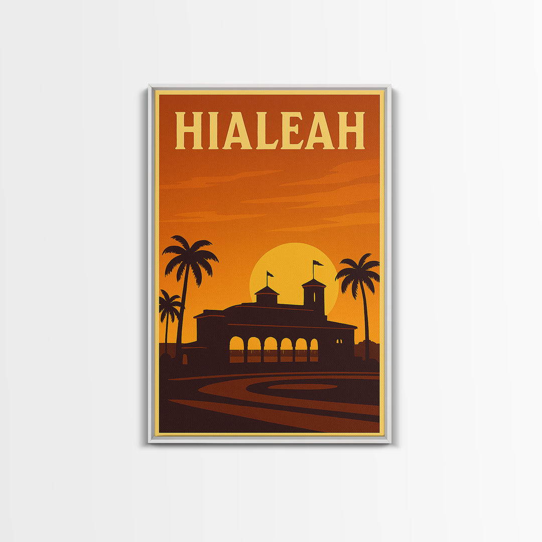 Hialeah Florida Travel Poster, Framed Canvas Print, Gold Art Deco Poster Art, Hialeah Travel Art, Retro Travel Print, Travel Poster Art