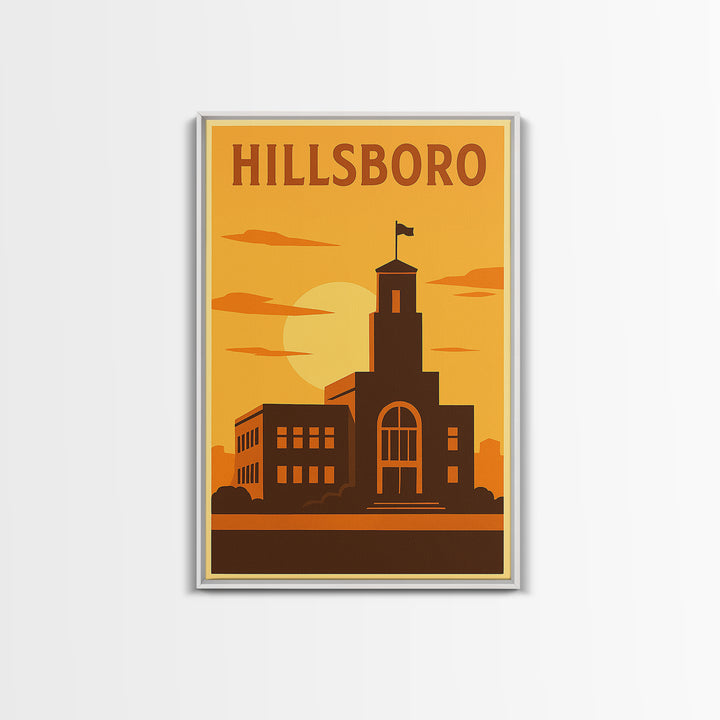 Hillsboro Oregon Travel Poster, Canvas Print, Deco Wall Art, Hillsboro Art Print, Travel Poster Set, Art Print, Watercolor Skyline Art
