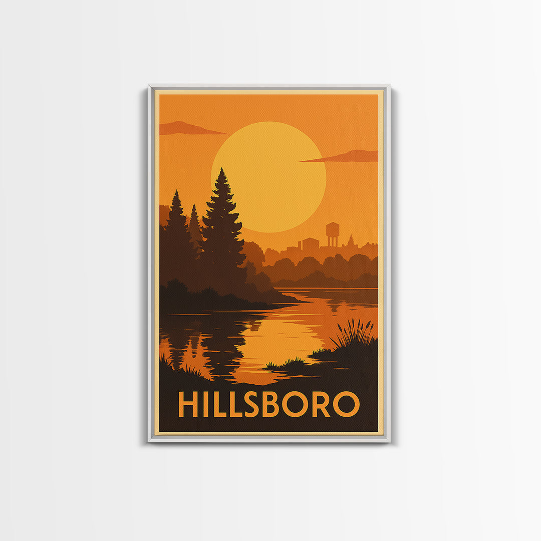 Hillsboro Travel Poster, Canvas Print, Gold Art Deco Poster Art, Hillsboro Art Print, Retro Travel Print, Travel Wall Art, Fine Art Print