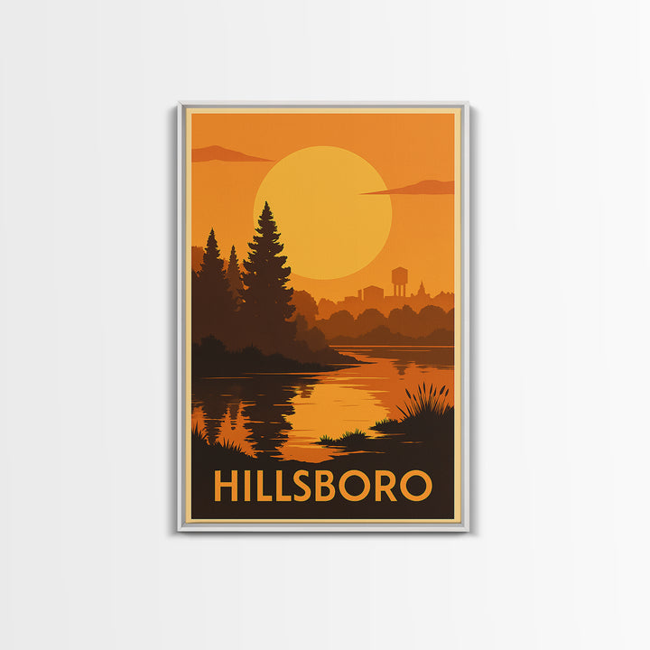 Hillsboro Travel Poster, Canvas Print, Gold Art Deco Poster Art, Hillsboro Art Print, Retro Travel Print, Travel Wall Art, Fine Art Print