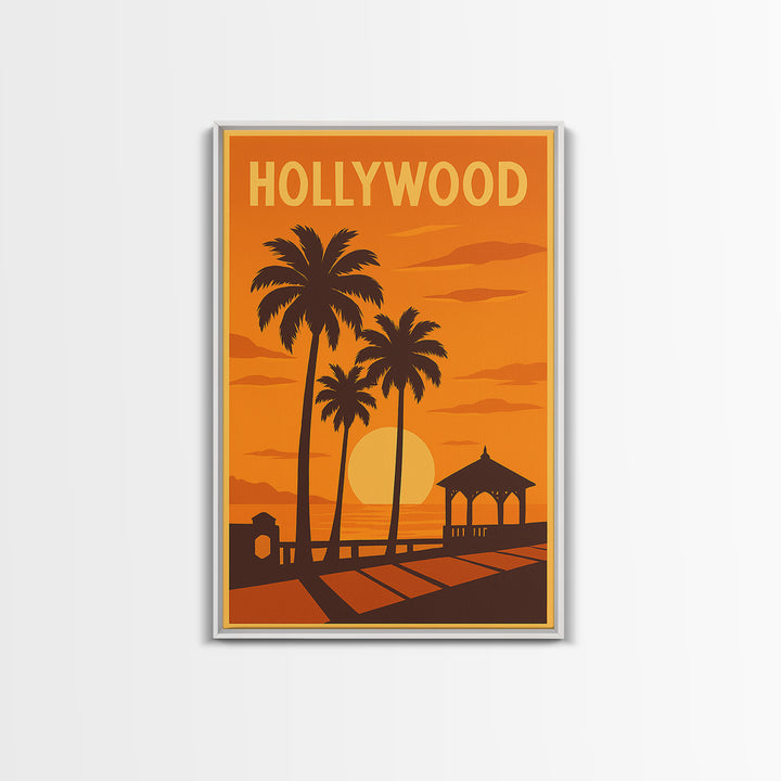 Hollywood Florida Travel Poster, Canvas Print, Gold Art Deco Poster Art, Hollywood Poster Print, Retro Travel Print, Vintage Travel Print