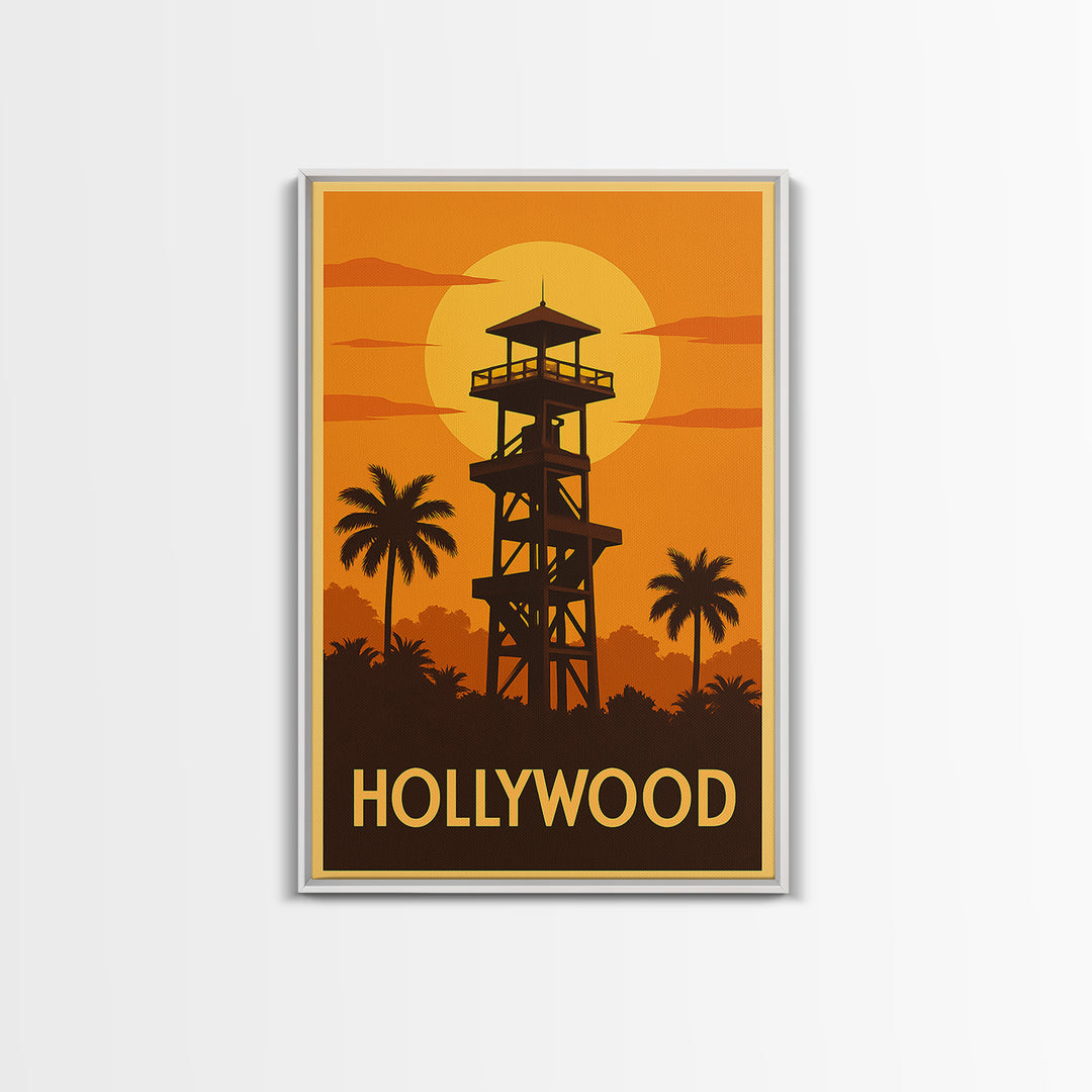 Hollywood Travel Poster, Canvas Print, Vintage Deco Wall Art, Hollywood Poster Print, Fine Art Print, Vintage City Poster, Travel Wall Art