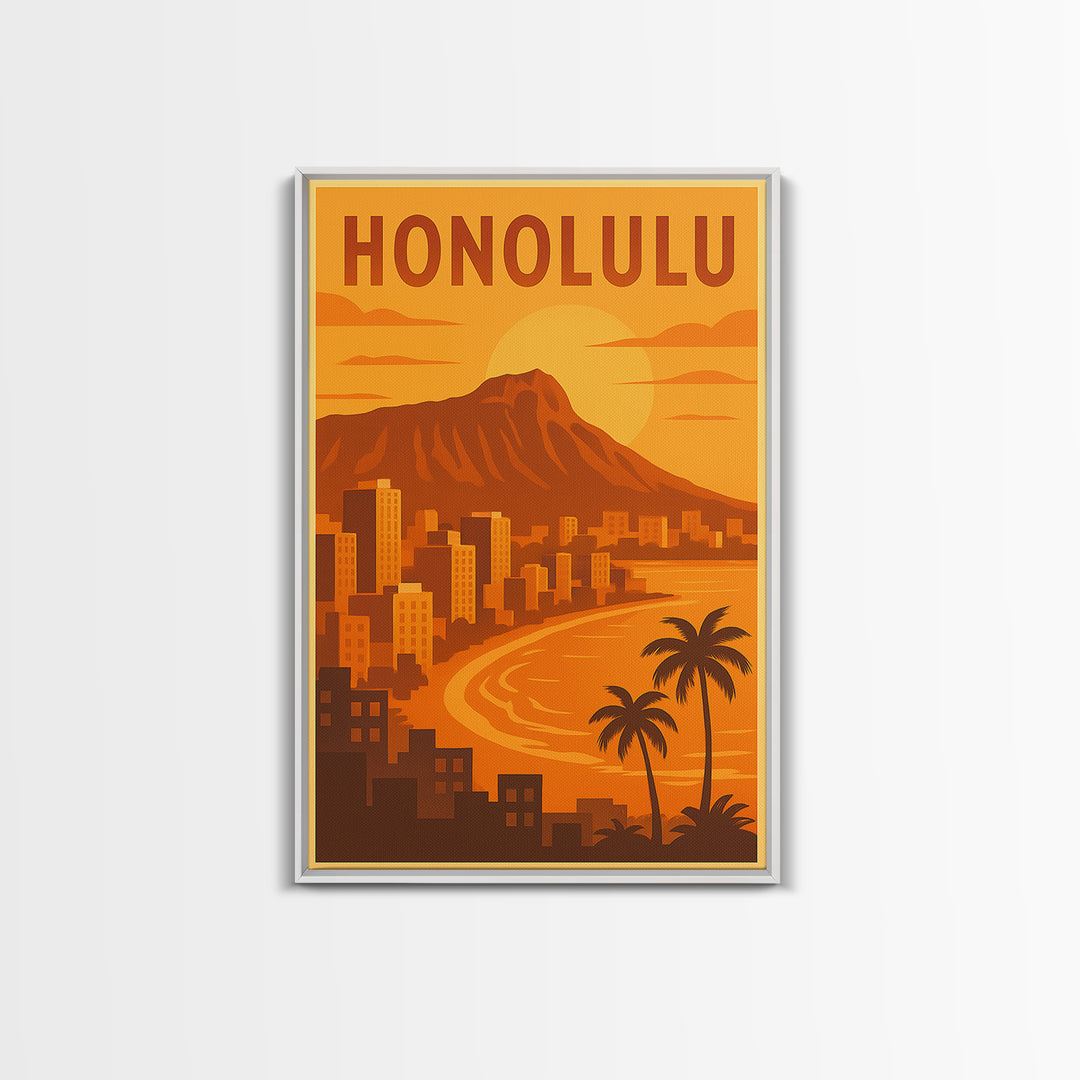Honolulu Hawaii Travel Poster, Canvas Print, Gold Art Deco Poster Art, Honolulu Travel Art, Travel Poster Set, Travel Print, Art Print