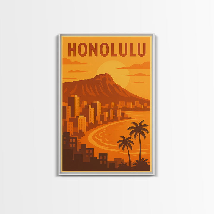 Honolulu Hawaii Travel Poster, Canvas Print, Gold Art Deco Poster Art, Honolulu Travel Art, Travel Poster Set, Travel Print, Art Print