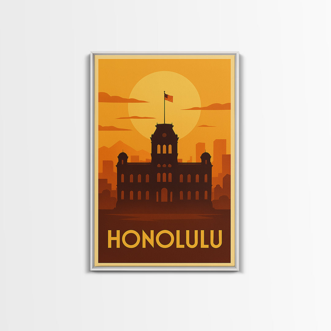 Honolulu Travel Poster, Canvas Print, Golden Travel Poster Art, Honolulu Wall Art, Modern Wall Decor, Travel Wall Art, Gift For Travelers