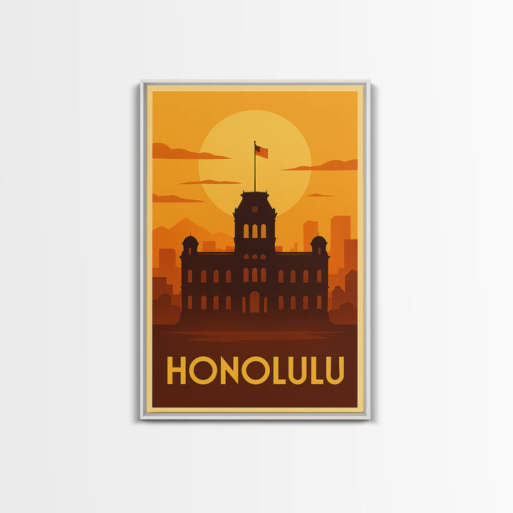 Honolulu Travel Poster, Canvas Print, Golden Travel Poster Art, Honolulu Wall Art, Modern Wall Decor, Travel Wall Art, Gift For Travelers
