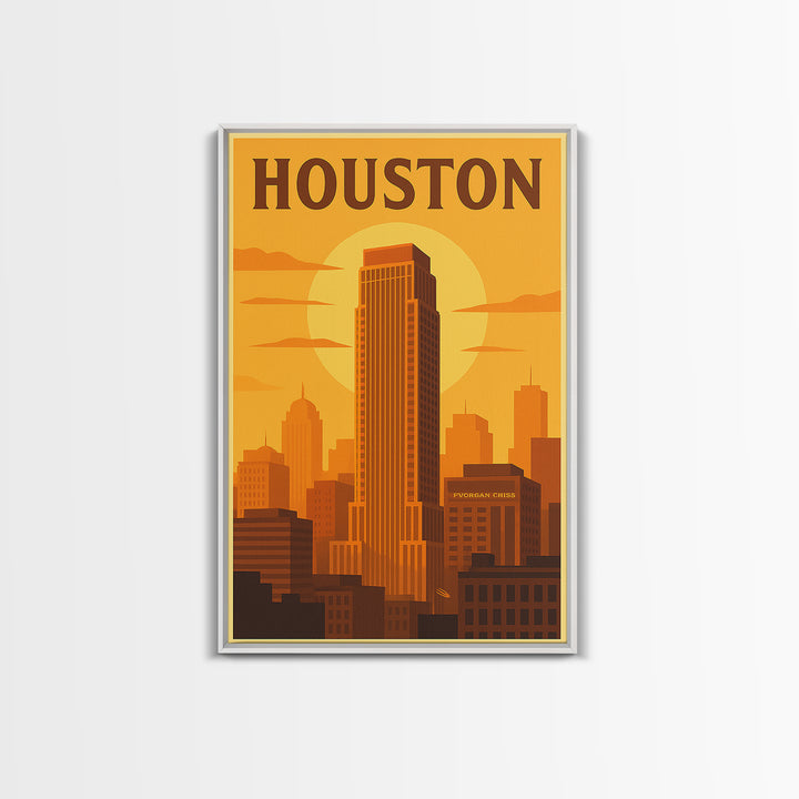 Houston Texas Travel Poster, Canvas Print, Gold Art Deco Poster Art, Houston Travel Art, Wanderlust Decor, Travel Wall Decor, Wall Art