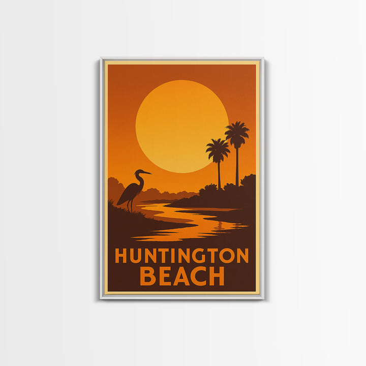 Huntington Beach Travel Poster, Framed Canvas Print, Golden Travel Poster Art, Huntington Beach Travel Art, Travel Poster Art, Design 2
