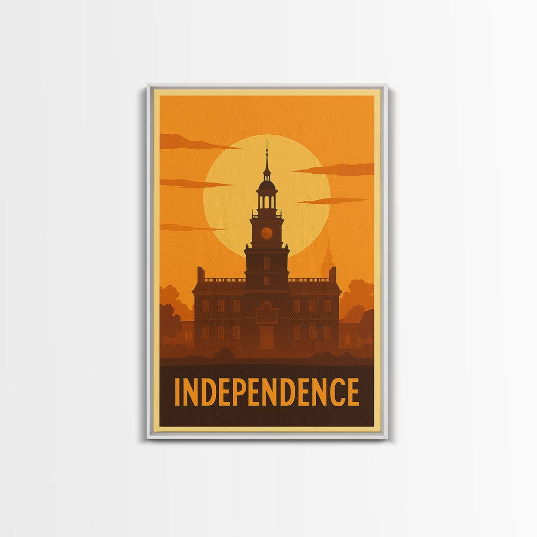 Independence Travel Poster, Canvas Print, Gold Art Deco Poster Art, Independence Travel Art, Eclectic Wall Decor, Watercolor City Skyline