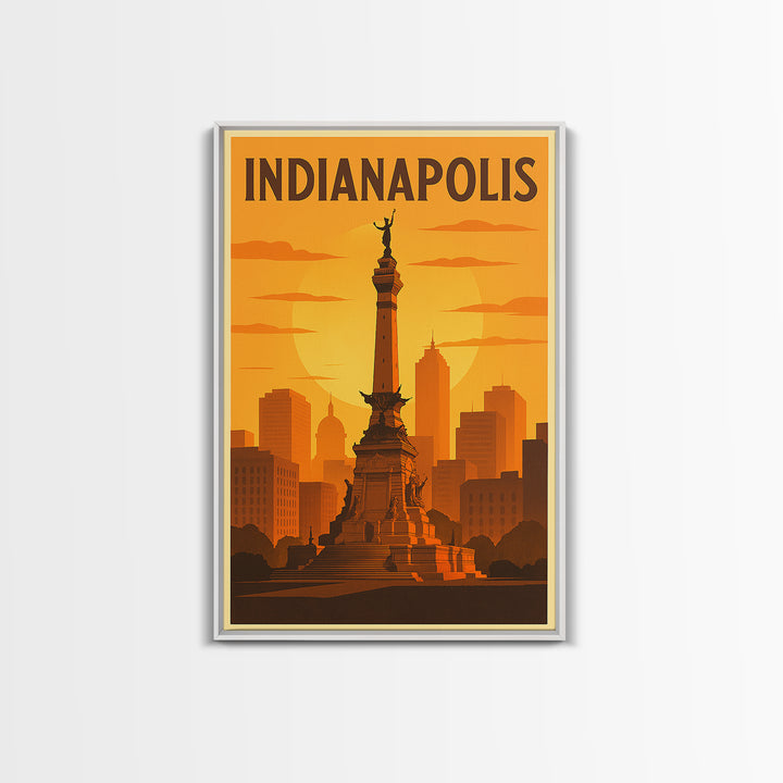 Indianapolis Indiana Travel Poster, Canvas Print, Warm Sunset Silhouette Art, Indianapolis Art Print, Retro Travel Print, Home Office Decor