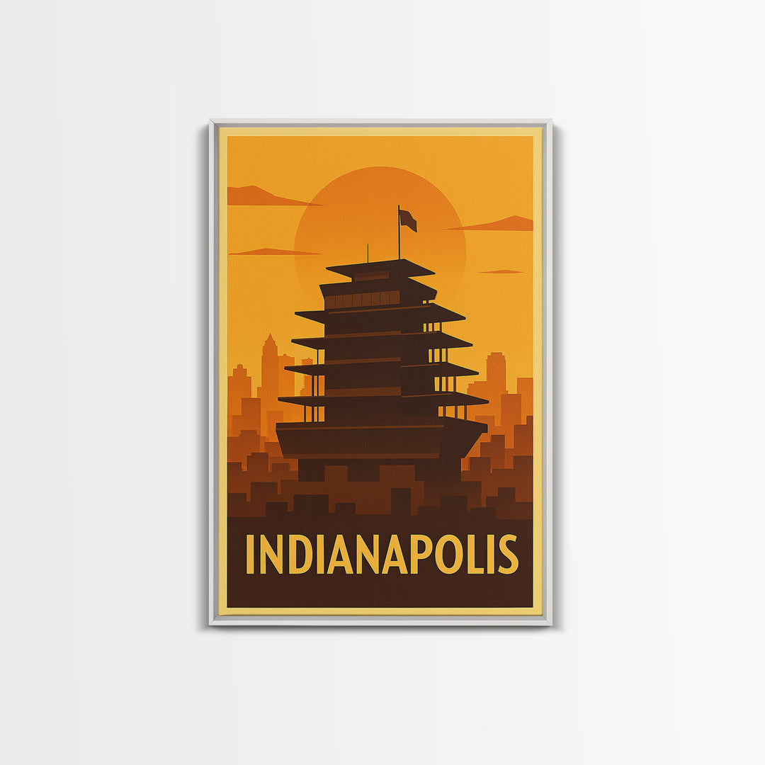 Indianapolis Travel Poster, Canvas Print, Warm Sunset Silhouette Art, Indianapolis City Art, Eclectic Wall Decor, Travel Poster Art