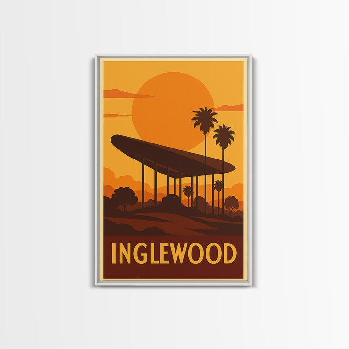 Inglewood Travel Poster, Canvas Print, Warm Sunset Silhouette Art, Inglewood Wall Art, Retro Travel Print, City Travel Prints, Wall Art