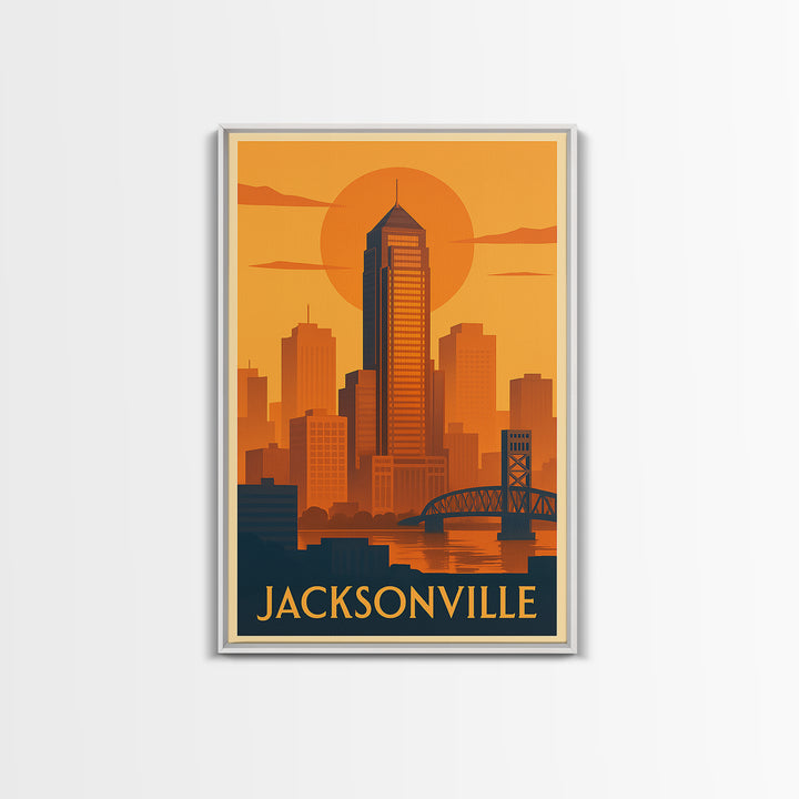 Jacksonville Travel Poster, Framed Canvas Print, Gold Art Deco Poster Art, Jacksonville City Art, City Art Print, Modern Wall Decor