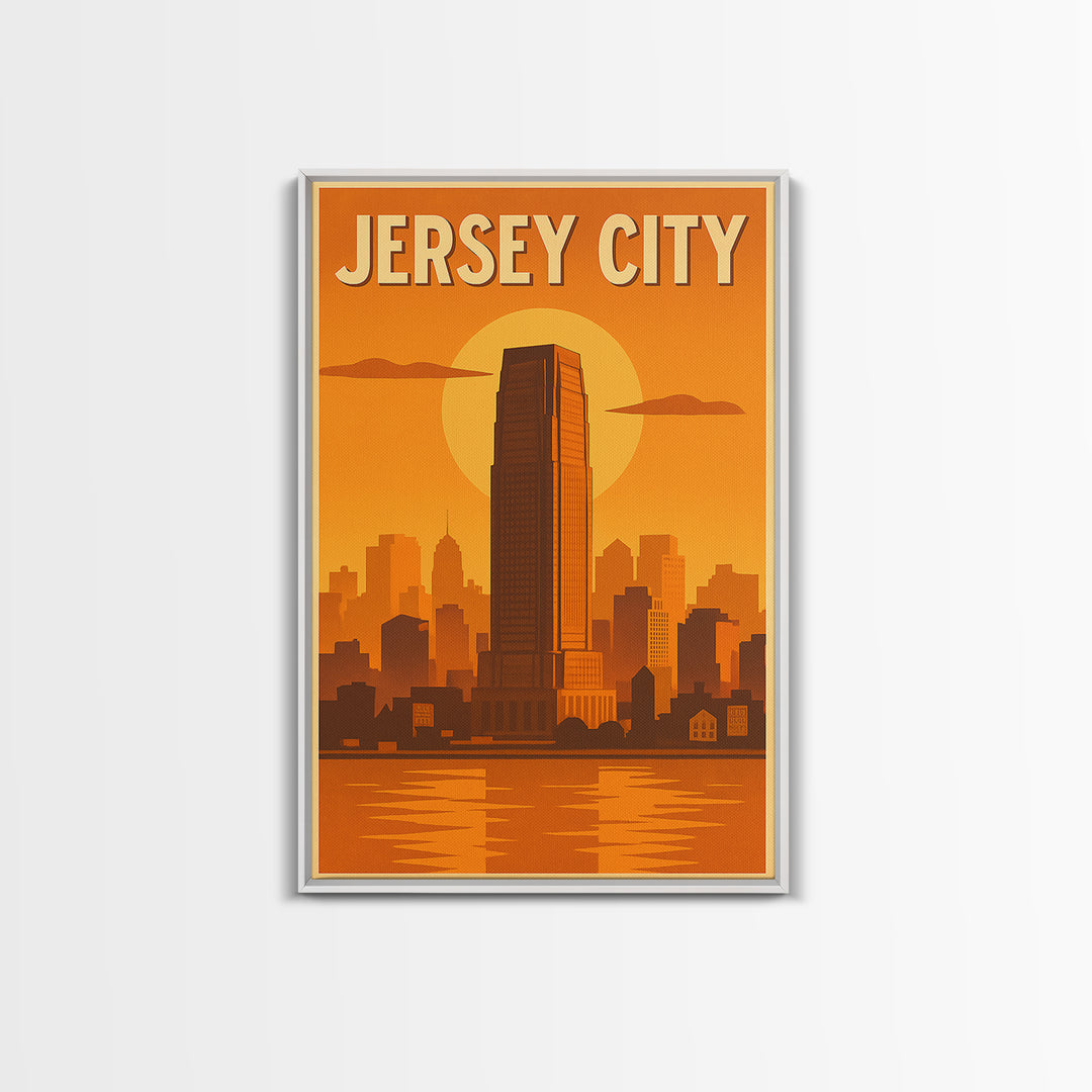 Jersey City New Jersey Travel Poster, Framed Canvas Print, Vintage Deco Wall Art, Jersey City Wall Art, Fine Art Print, Travel Wall Art