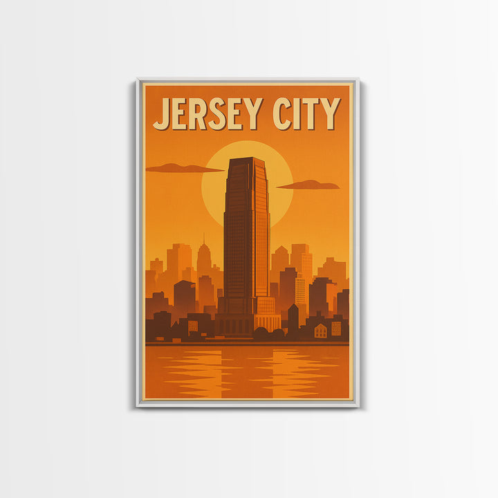 Jersey City New Jersey Travel Poster, Framed Canvas Print, Vintage Deco Wall Art, Jersey City Wall Art, Fine Art Print, Travel Wall Art