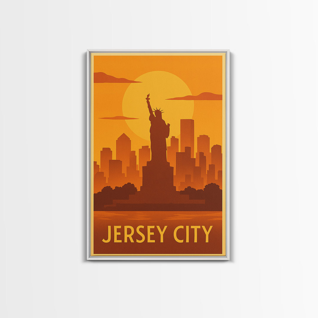 Jersey City Travel Poster, Canvas Print, Gold Art Deco Poster Art, Jersey City Poster Print, Vintage Travel Art, Fine Art Print