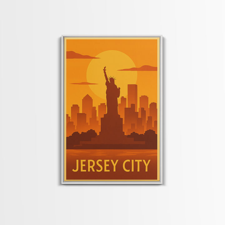 Jersey City Travel Poster, Canvas Print, Gold Art Deco Poster Art, Jersey City Poster Print, Vintage Travel Art, Fine Art Print