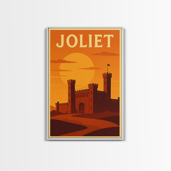 Joliet Illinois Travel Poster, Framed Canvas Print, Gold Art Deco Poster Art, Joliet Travel Art, Mid Century Wall Art, Retro Travel Print