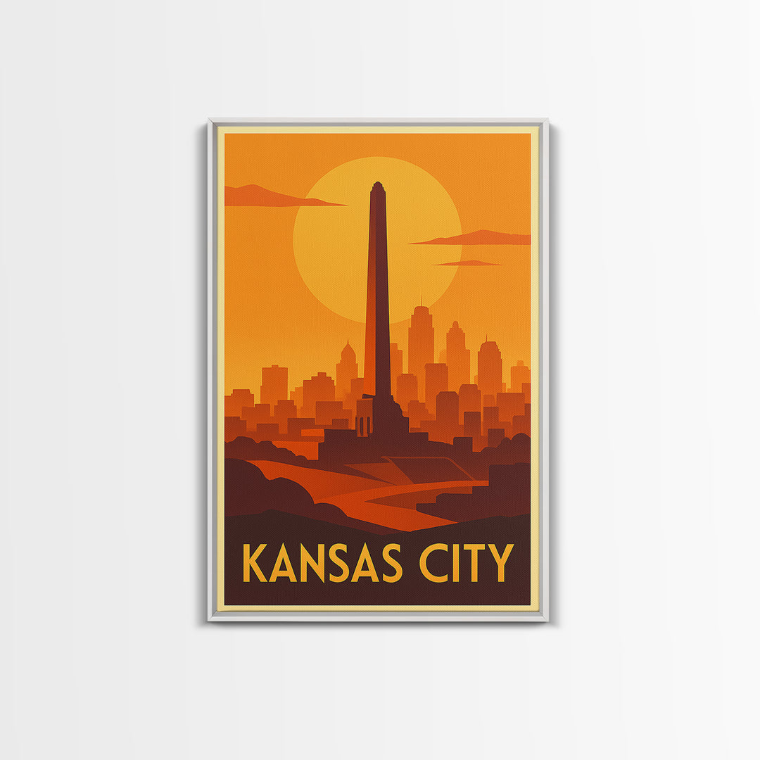 Kansas City Travel Poster, Framed Canvas Print, Gold Art Deco Poster Art, Kansas City Travel Art, Retro Travel Print, Travel Wall Decor