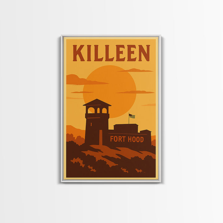 Killeen Texas Travel Poster, Framed Canvas Print, Golden Travel Poster Art, Killeen Art Print, Home Office Decor, Travel Poster Art