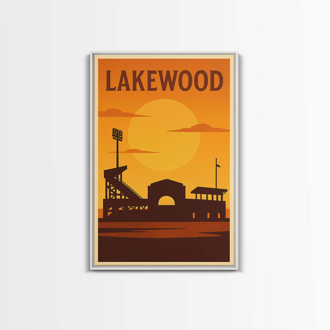 Lakewood Colorado Travel Poster, Framed Canvas Print, Warm Sunset Silhouette Art, Lakewood Travel Art, City Illustration, Retro Travel Print
