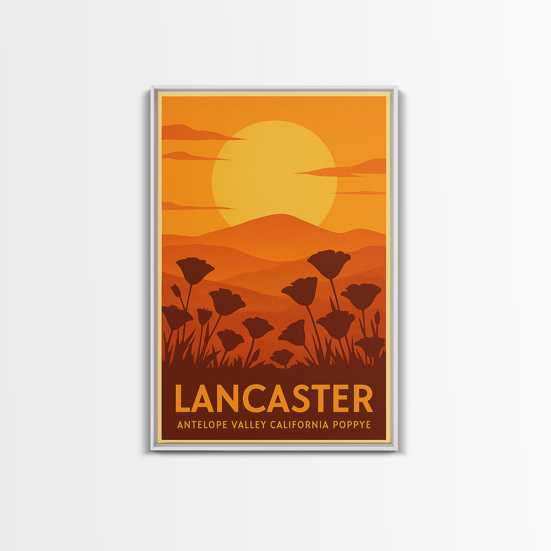 Lancaster Travel Poster, Canvas Print, Warm Sunset Silhouette Art, Lancaster Travel Art, Retro Travel Print, Travel Wall Decor