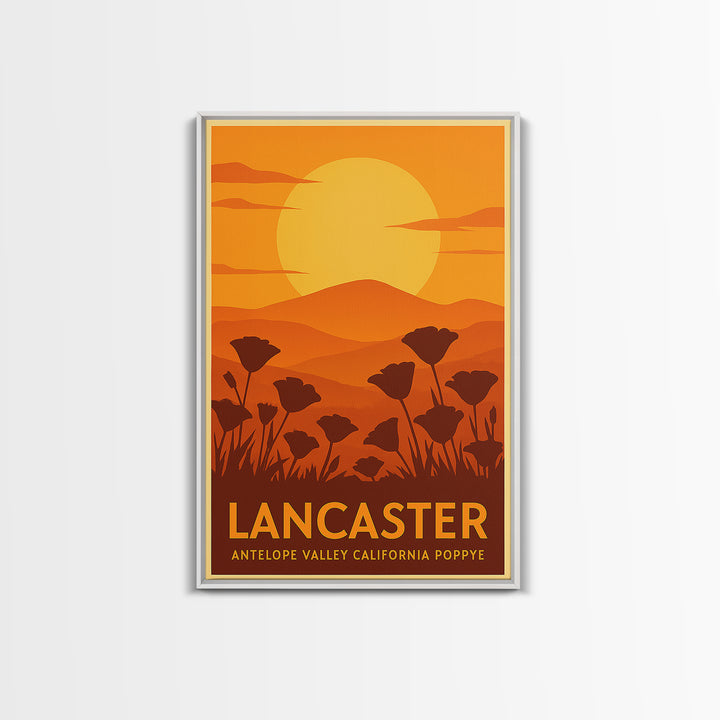 Lancaster Travel Poster, Canvas Print, Warm Sunset Silhouette Art, Lancaster Travel Art, Retro Travel Print, Travel Wall Decor