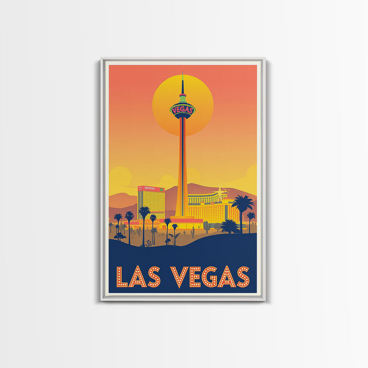 Las Vegas Travel Poster, Framed Canvas Print, Golden Travel Poster Art, Las Vegas City Art, Retro Travel Print, Gift For Travelers