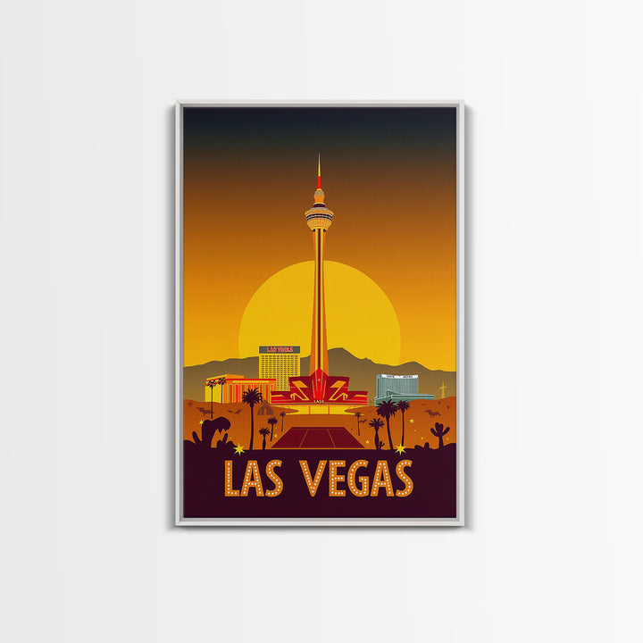 Las Vegas Travel Poster, Canvas Print, Warm Sunset Silhouette Art, Las Vegas Art Print, Vintage Travel Art, Vintage Travel Print