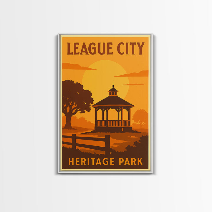 League City Texas Travel Poster, Canvas Print, Golden Travel Poster Art, League City City Art, Living Room Wall Art, Vintage Travel Print