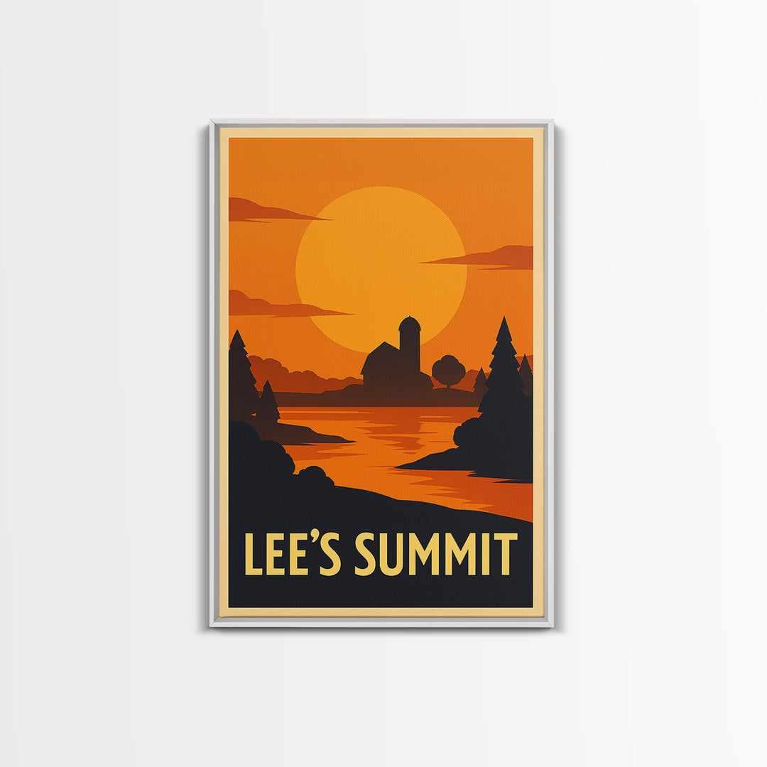 Lee'S Summit Travel Poster, Canvas Print, Warm Sunset Silhouette Art, Lee'S Summit Travel Art, Retro Travel Print, Vintage Travel Art