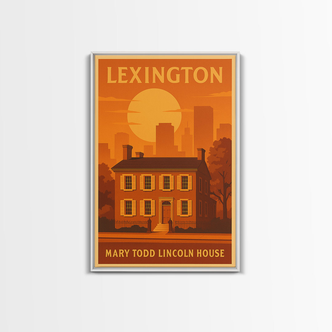 Lexington Kentucky Travel Poster, Framed Canvas Print, Warm Sunset Silhouette Art, Lexington Art Print, City Art Print, Fine Art Print