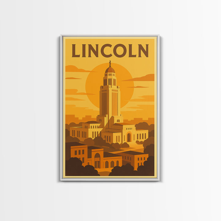 Lincoln Nebraska Travel Poster, Canvas Print, Golden Travel Poster Art, Lincoln Wall Art, Travel Poster Art, Travel Wall Decor, Art Print