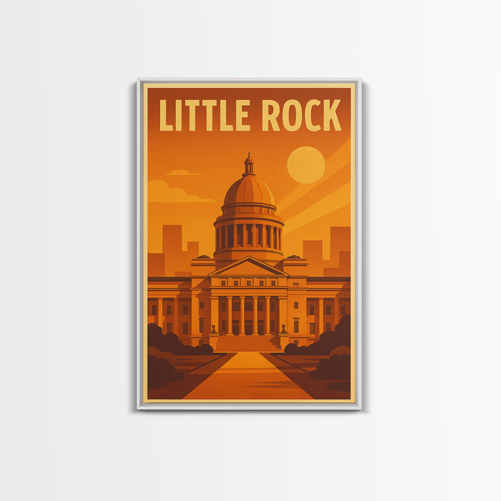 Little Rock Arkansas Travel Poster, Canvas Print, Warm Sunset Silhouette Art, Little Rock Travel Art, City Art Print, Vintage Travel Art