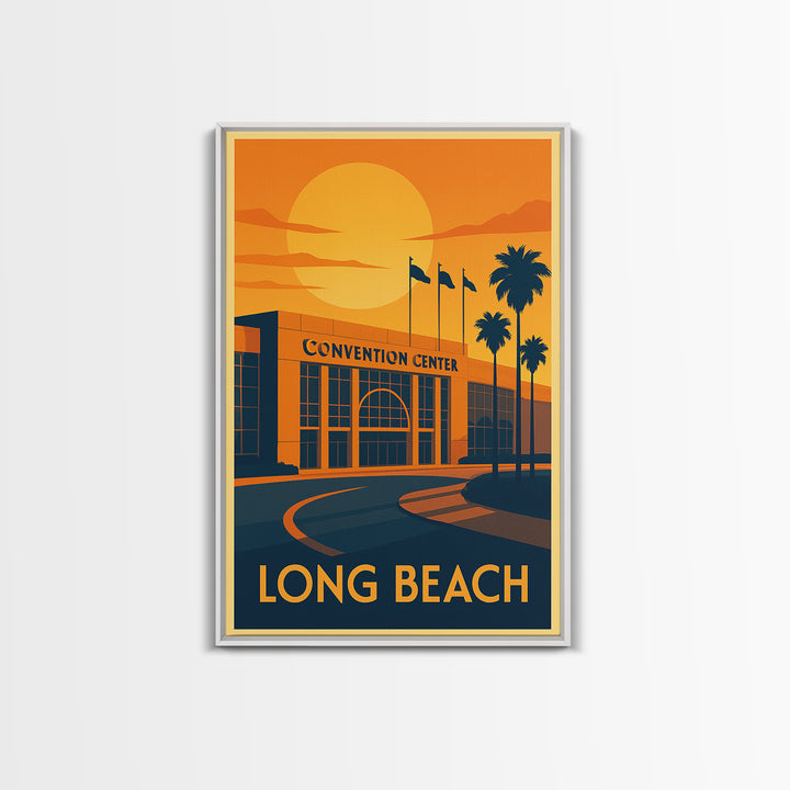 Long Beach Travel Poster, Canvas Print, Warm Sunset Silhouette Art, Long Beach Travel Art, Living Room Wall Art, Gift For Travelers