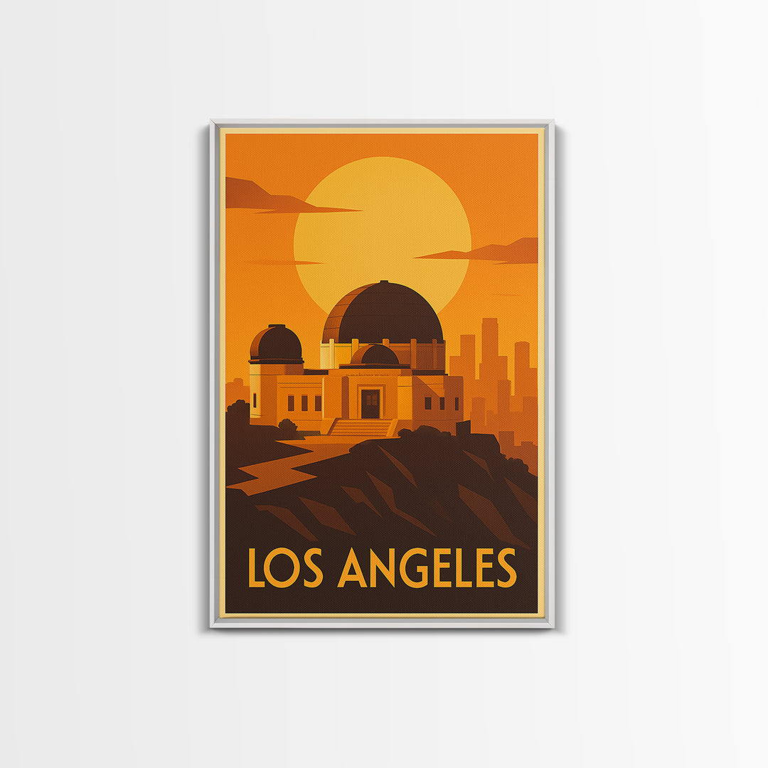Los Angeles Travel Poster, Framed Canvas Print, Golden Travel Poster Art, Los Angeles City Art, Retro Travel Print, Vintage Travel Art