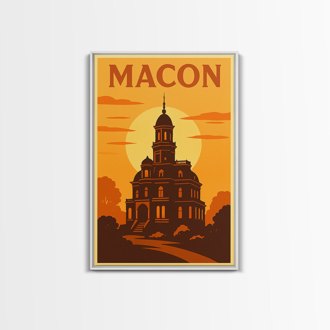 Macon Georgia Travel Poster, Canvas Print, Golden Travel Poster Art, Macon City Art, Mid Century Wall Art, Travel Poster Art, City Poster