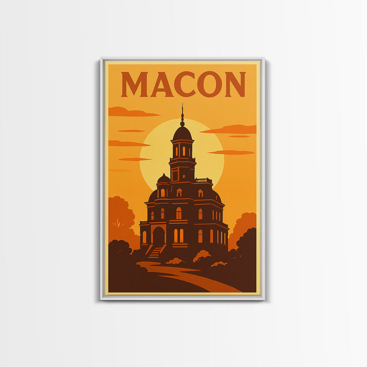 Macon Georgia Travel Poster, Canvas Print, Golden Travel Poster Art, Macon City Art, Mid Century Wall Art, Travel Poster Art, City Poster
