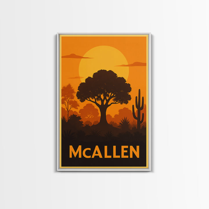 Mcallen Travel Poster, Canvas Print, Warm Sunset Silhouette Art, Mcallen Art Print, Travel Wall Decor, City Illustration, Gift For Travelers