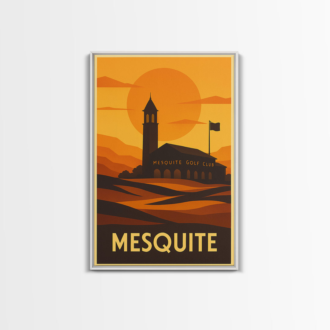 Mesquite Travel Poster, Framed Canvas Print, Warm Sunset Silhouette Art, Mesquite Poster Print, Fine Art Print, Travel Art Print