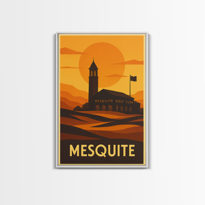 Mesquite Travel Poster, Framed Canvas Print, Warm Sunset Silhouette Art, Mesquite Poster Print, Fine Art Print, Travel Art Print