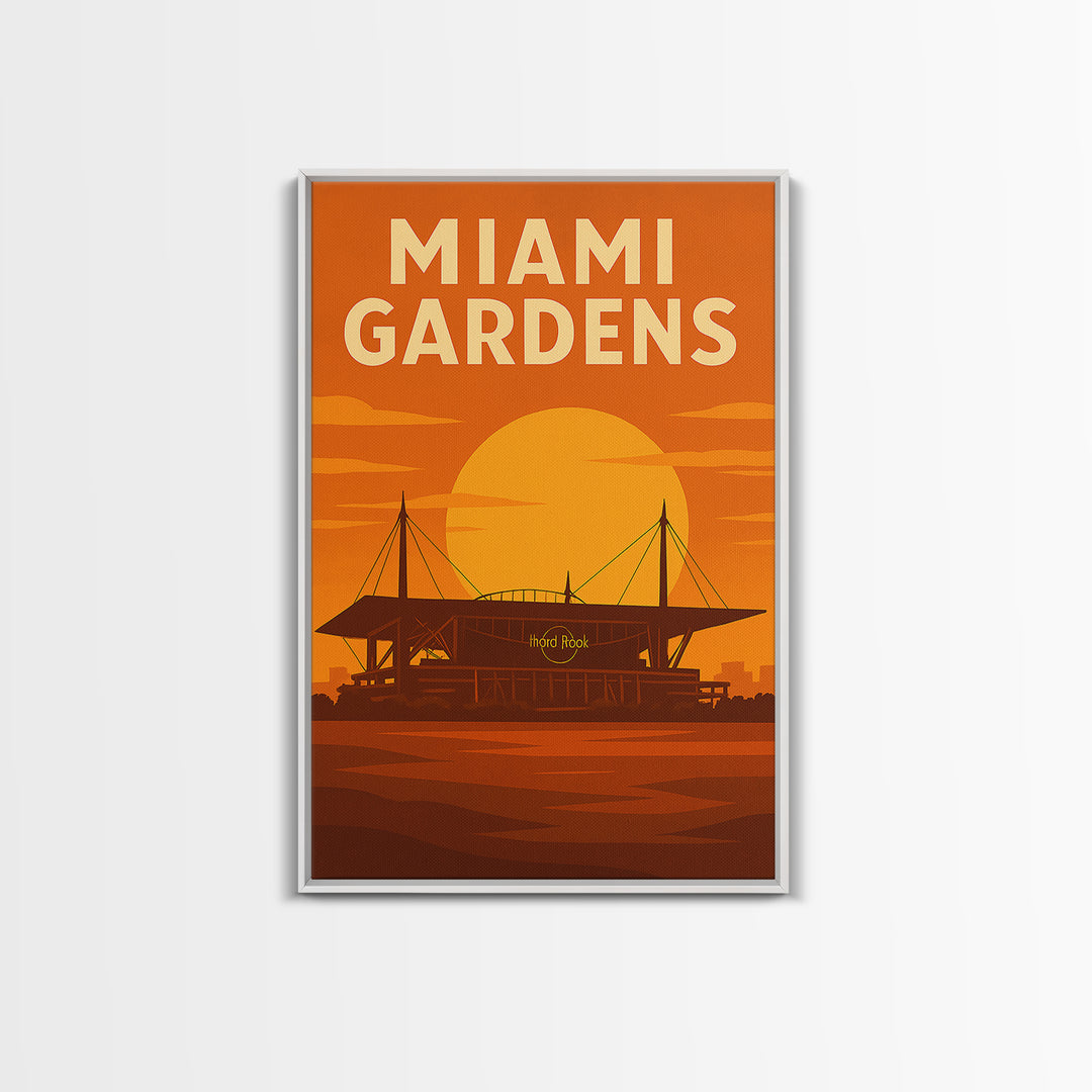 Miami Gardens Florida Travel Poster, Canvas Print, Warm Sunset Silhouette Art, Miami Gardens Wall Art, Retro Travel Print, Wall Decor