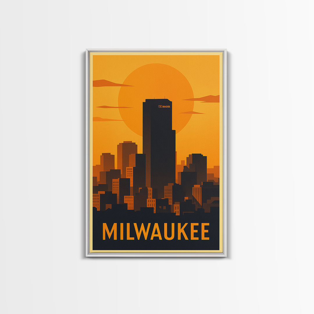 Milwaukee Travel Poster, Canvas Print, Gold Art Deco Poster Art, Milwaukee Travel Art, Fine Art Print, City Art Print, Living Room Wall Art